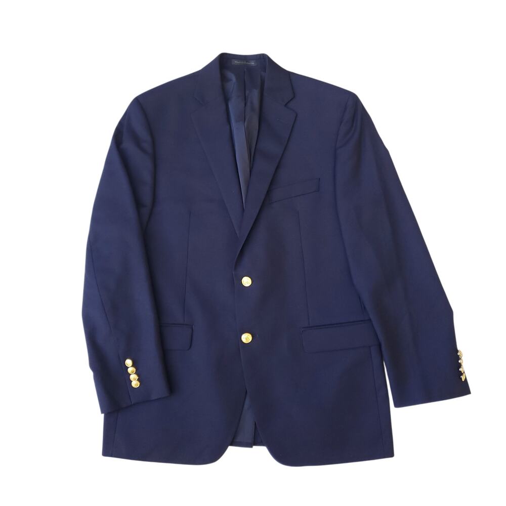 Ralph Lauren Preppy Ivy Blue Wool Blazer Jacket Sport Coat Gold Button Sz 40R